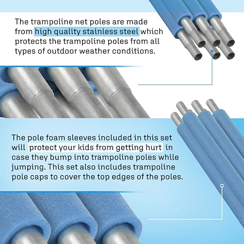 Trampoline Safety Enclosure Set for 12FT 13FT 14FT 15FT Frames includes Net Poles Hardware V691