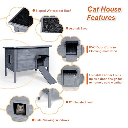 Grey Insulated Wooden Cat House with Acrylic Side Window P1175
