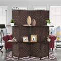 6 FT Tall Extra-Wide Folding Privacy Partition with 2 Shelves Brown O74086