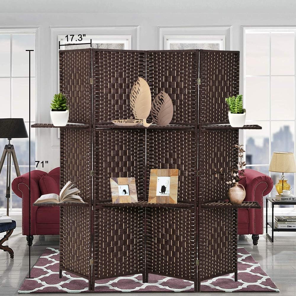 6 FT Tall Extra-Wide Folding Privacy Partition with 2 Shelves Brown O74086