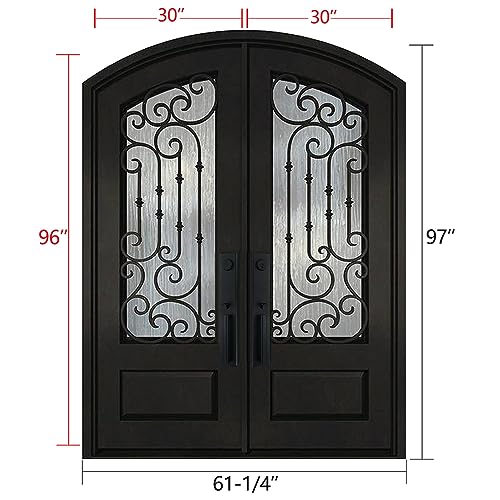 Matte Black Double Glazed Glass Iron Prehung Front Door A48912