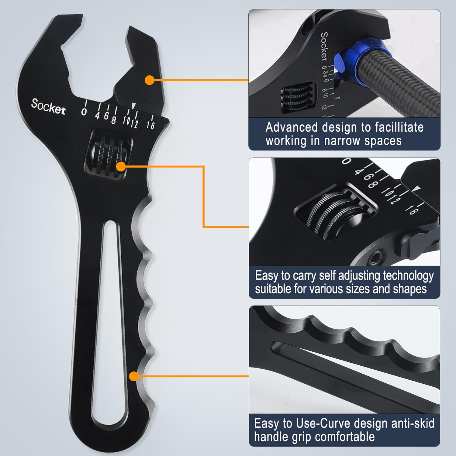 Black Aluminum Adjustable Wrench T67407