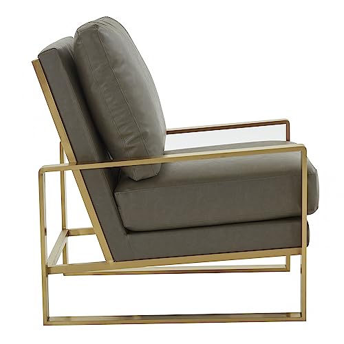 White Leather Accent Armchair with Gold Frame K319