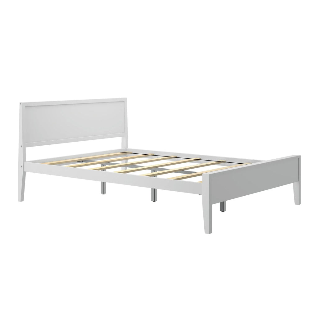 White Solid Wood Queen Bed Frame with Headboard F12434
