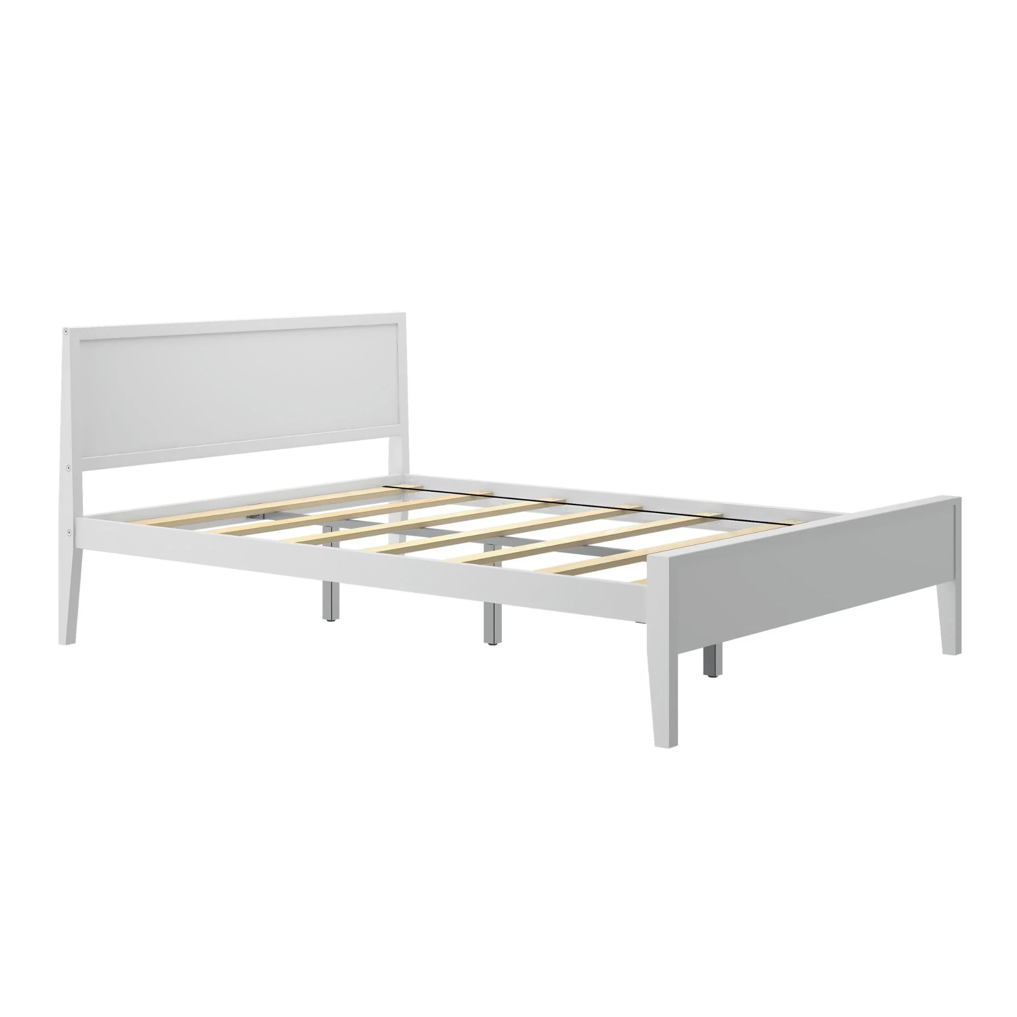 White Solid Wood Queen Bed Frame with Headboard F12434
