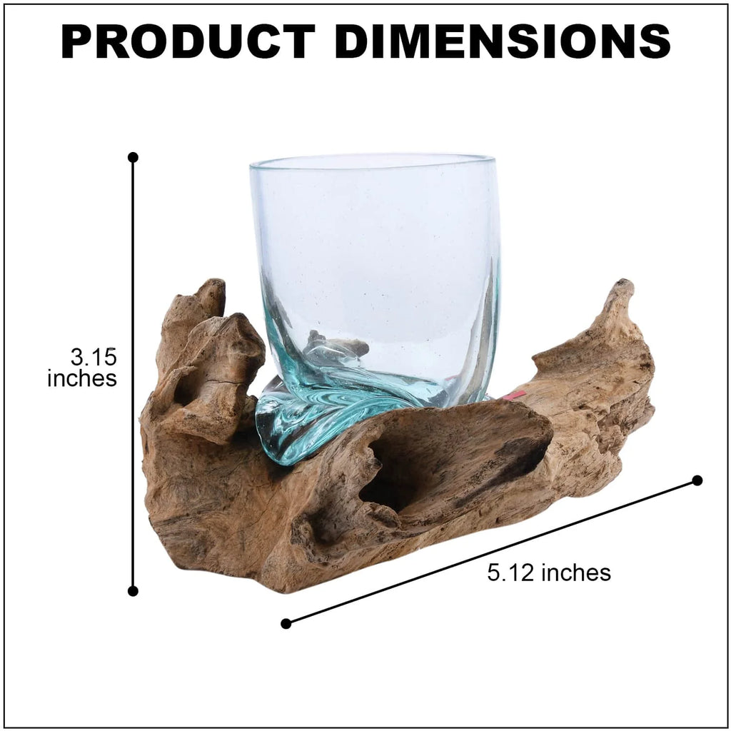 Handblown Molten Drinking Glass with Wood Base Z7206