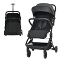 Lightweight Baby Stroller with One-Hand Fold, Adjustable Backrest, 5-Point Harness, Storage Basket (Black) Q6604