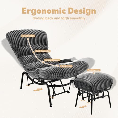 Grey Corduroy Rocking Chair with Ottoman Y784318