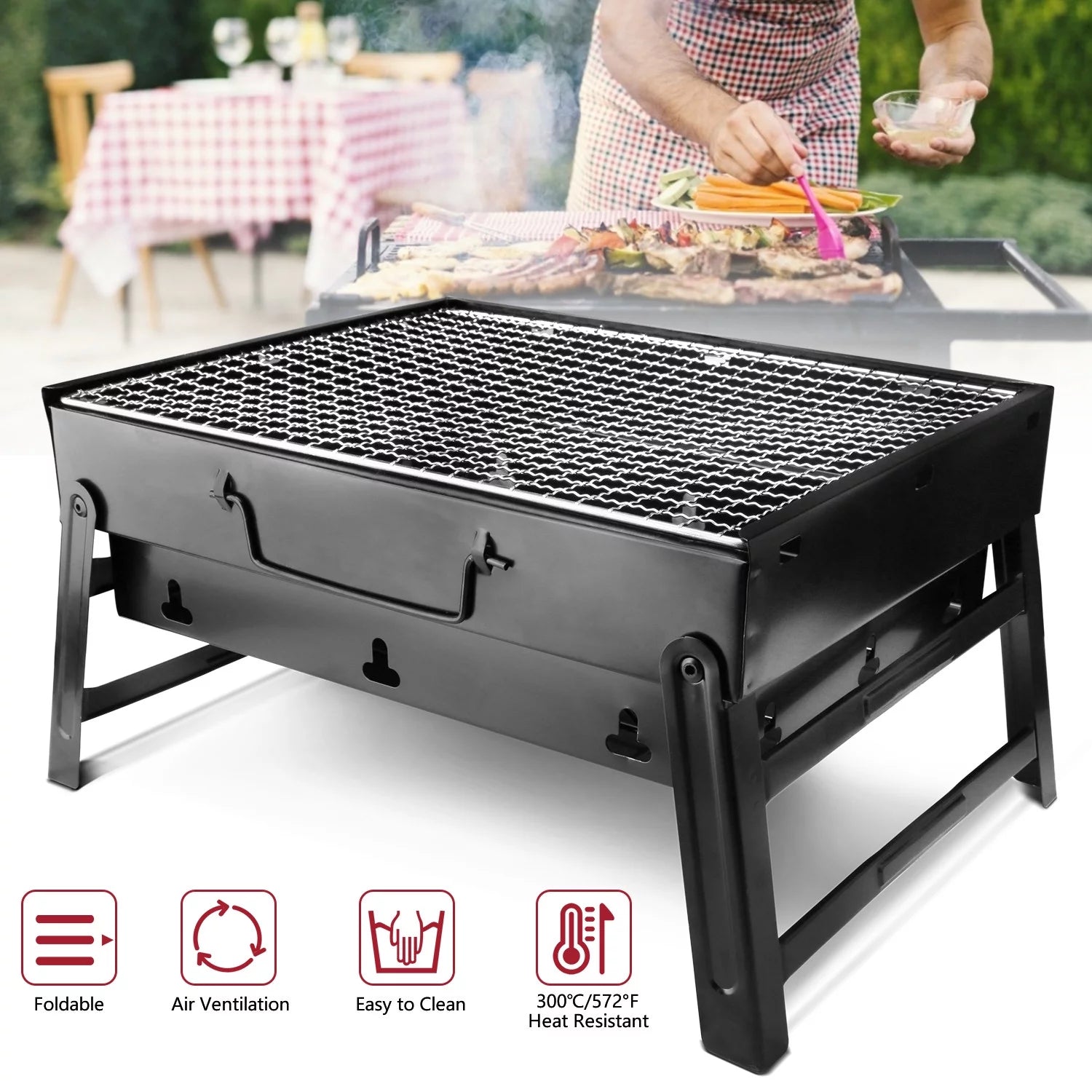 13.7" Foldable Stainless Steel Charcoal Grill I69334