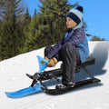 Blue Snow Racer Sled with Steering Wheel, Twin Brakes, Durable Steel Frame E51789