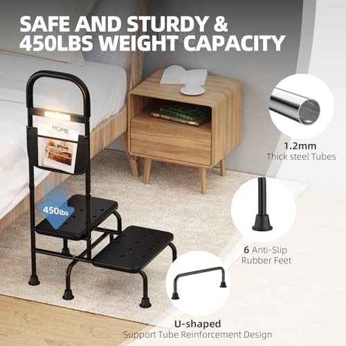 2 Step Stool with Handle Non-Skid Platform LED Light Q186