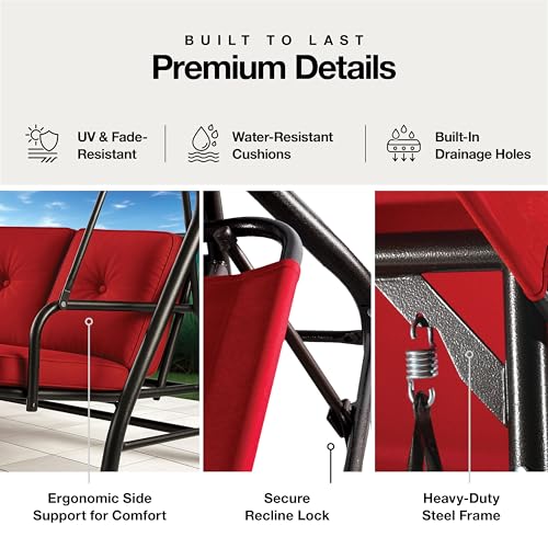 Burgundy 3-Seat Patio Outdoor Swing with Canopy Y992904