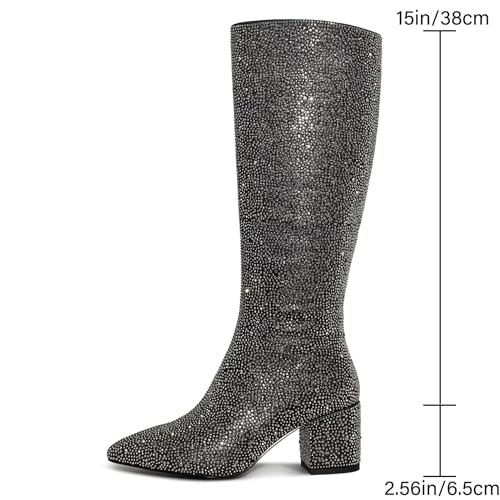 Low Chunky Pointed Toe Ankle Boots with Rhinestone C256746