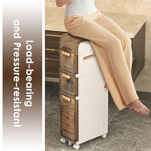 Narrow Bathroom Floor Storage Cabinet with Multi-layer Drawers Universal Wheels, Tall Slim Storage Unit Free Standing Storage Cabinet R10206