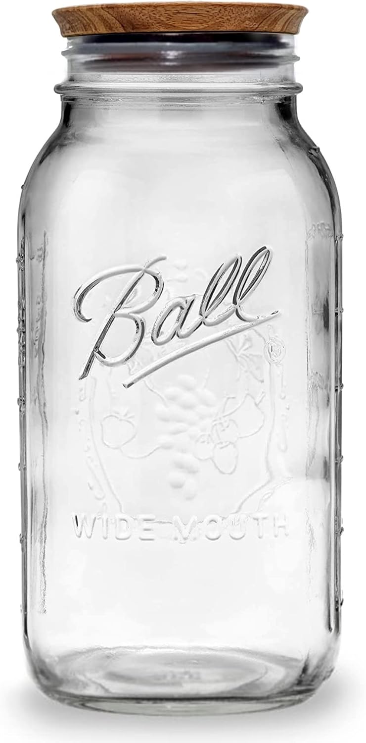 Wide Mouth 64 oz Half Gallon Mason Jar with Wooden Storage Lid P88630