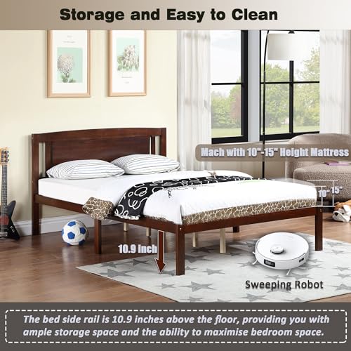 Grey Twin Solid Pine Wood Platform Bed Frame with Headboard W578985