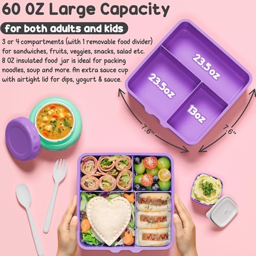 Leakproof 3-4 Compartments Lunch Bento Box Set with Insulated Thermos Food Jar, Water Bottle, Lunch Bag, Sauce Cup & Cutlery L3558