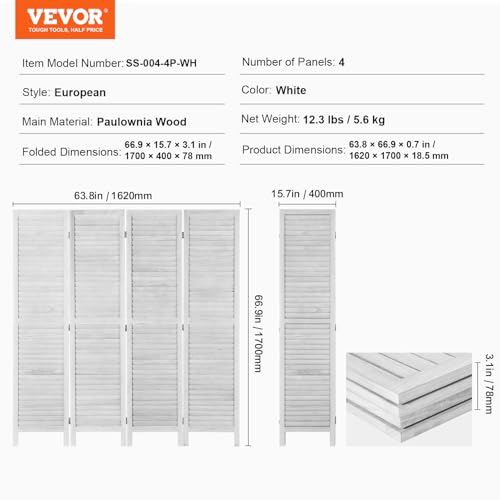 Light Grey 4 Panel Folding Wood Room Divider R484052