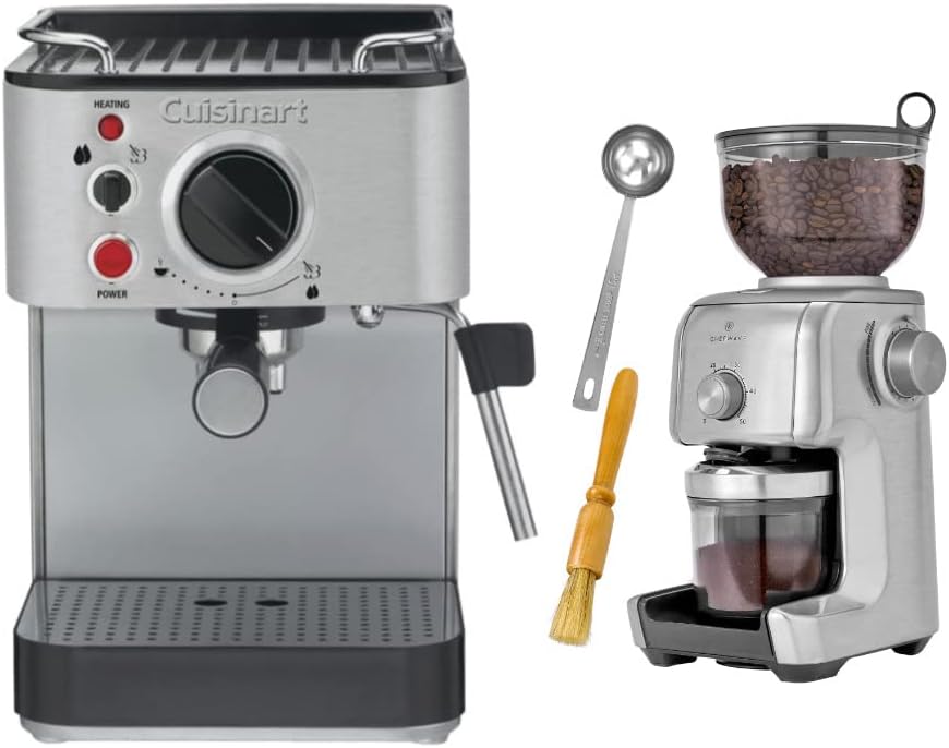 Stainless Steel Espresso Maker with Conical Burr Coffee Grinder Bundle (2 Items) O32801