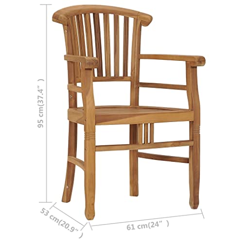 2 pcs Solid Teak Wood Patio Dining Chairs with Backrest and Armrest Y50870