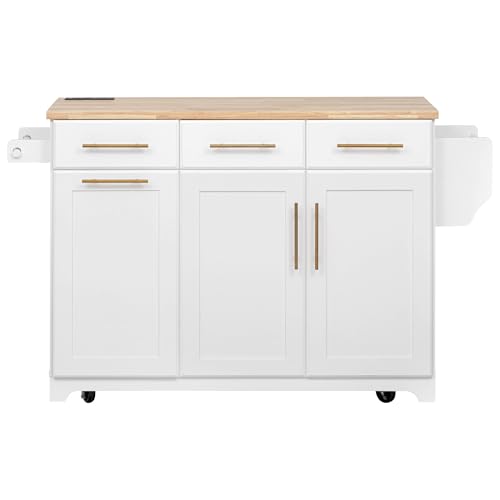 White Kitchen Island with Storage J458