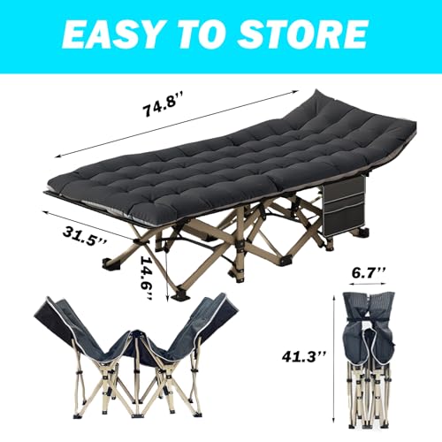 Oversize 31.5in Width Folding Camping Cot with Pad and Carry Bag A75524