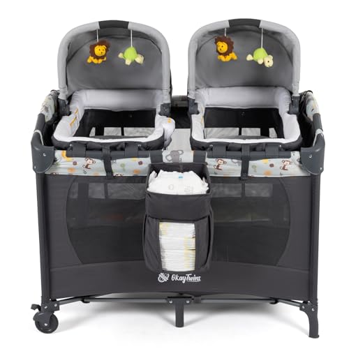 Light Gray Twin Bassinet & Playard with 2 Removable Portable Bassinets Y889754