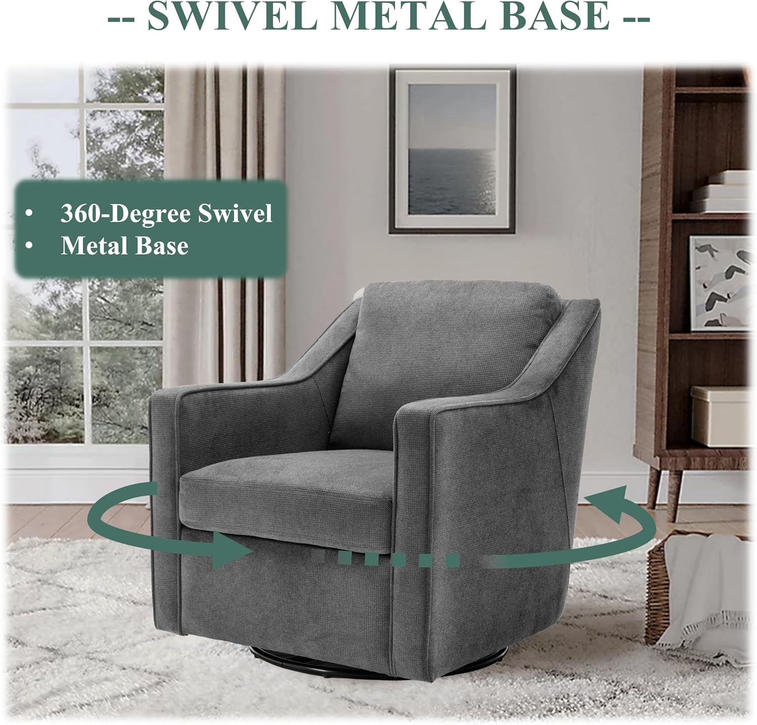 Grey Upholstered Fabric Swivel Accent Chair Set of 2 with Lumbar Pillow C685807