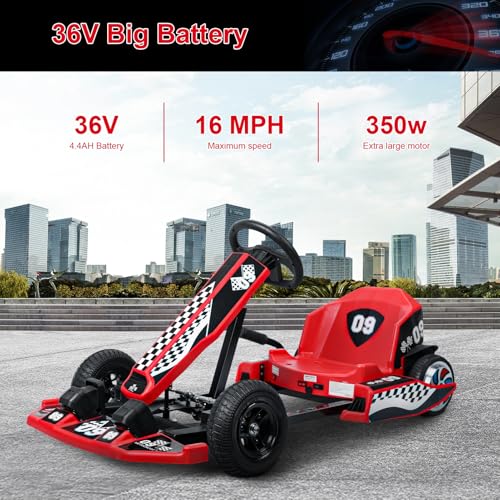 36V Electric Go Kart with 350W Motor, 16 MPH, Red I455