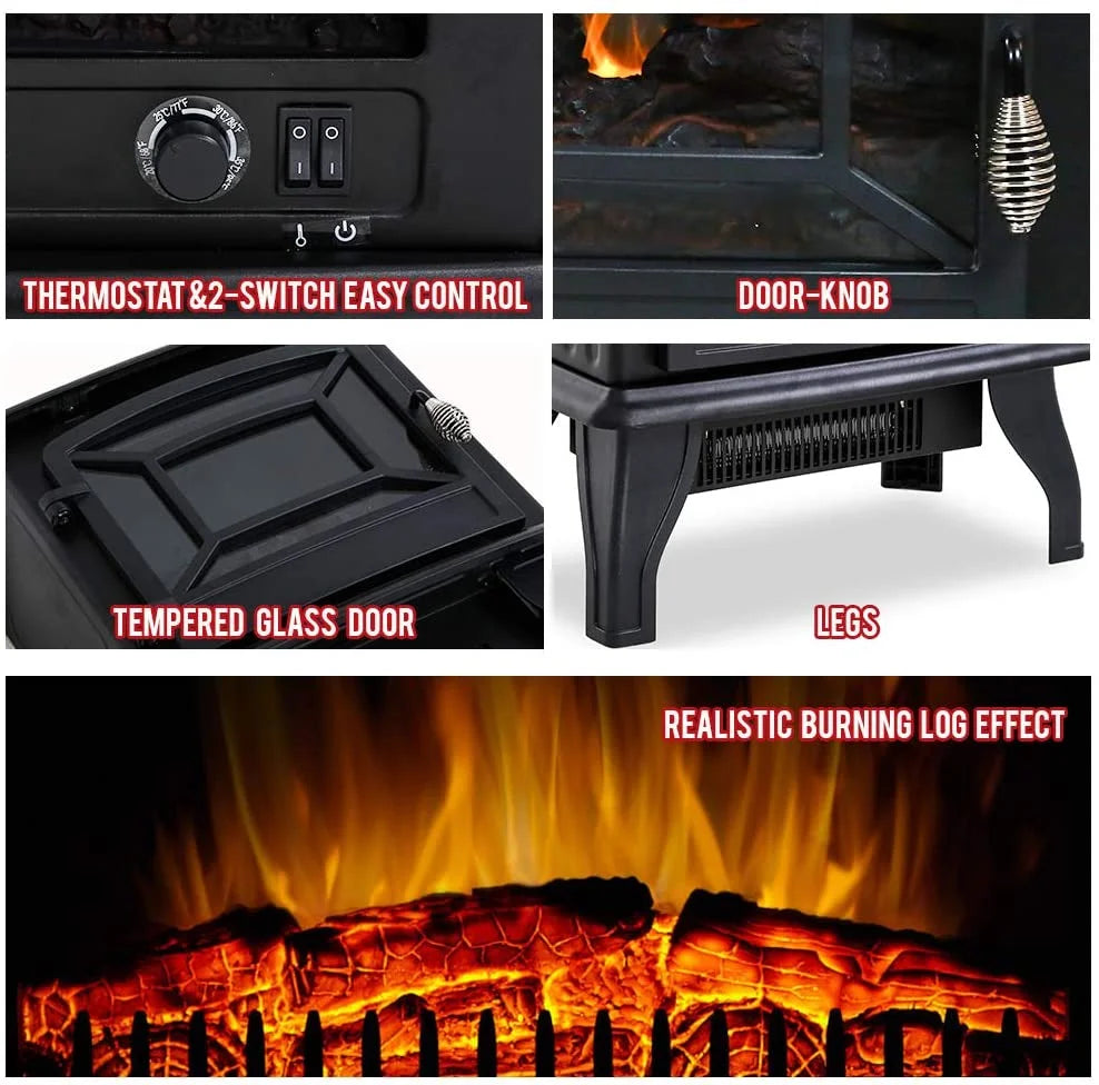 Black Electric Fireplace Heater Stove 1500W W656