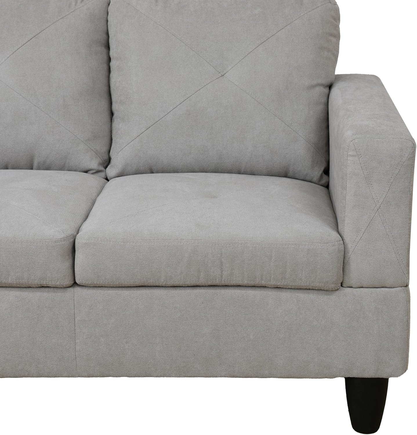 97" L-Shaped Corner Sofa with Left Chaise & Movable Storage Ottoman, 6 Seat Flannelette Fabric Sectional Couch, Wood Legs & Frame Q8228