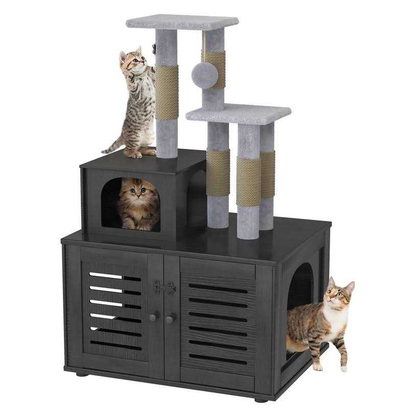 Cat Litter Box Enclosure with Cat Tree Hidden Cat Washroom Furniture with Divider P818205