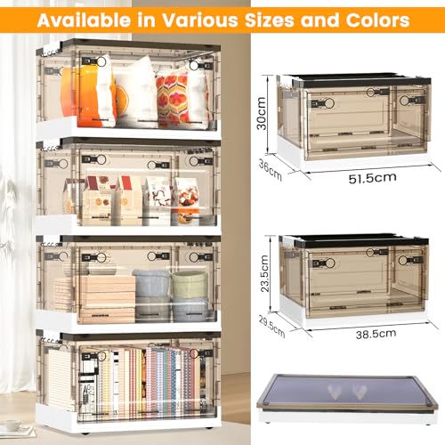 50QT Foldable Stackable Clear Plastic Storage Bins with Lids and Wheels F6651
