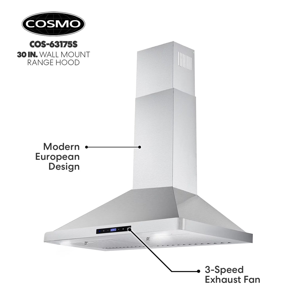 Stainless Steel Ductless Wall Mount Range Hood with LED Lighting and Carbon Filter Kit J7476
