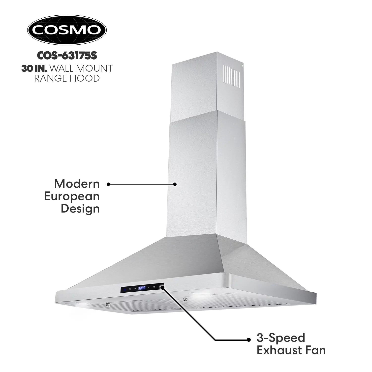Stainless Steel Ductless Wall Mount Range Hood with LED Lighting and Carbon Filter Kit J7476