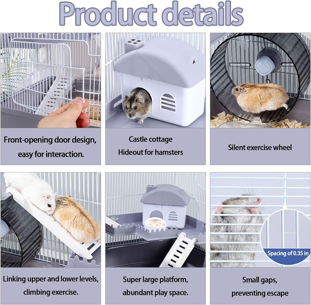 Large 3-Levels Grey Hamster Cage with Accessories V934262
