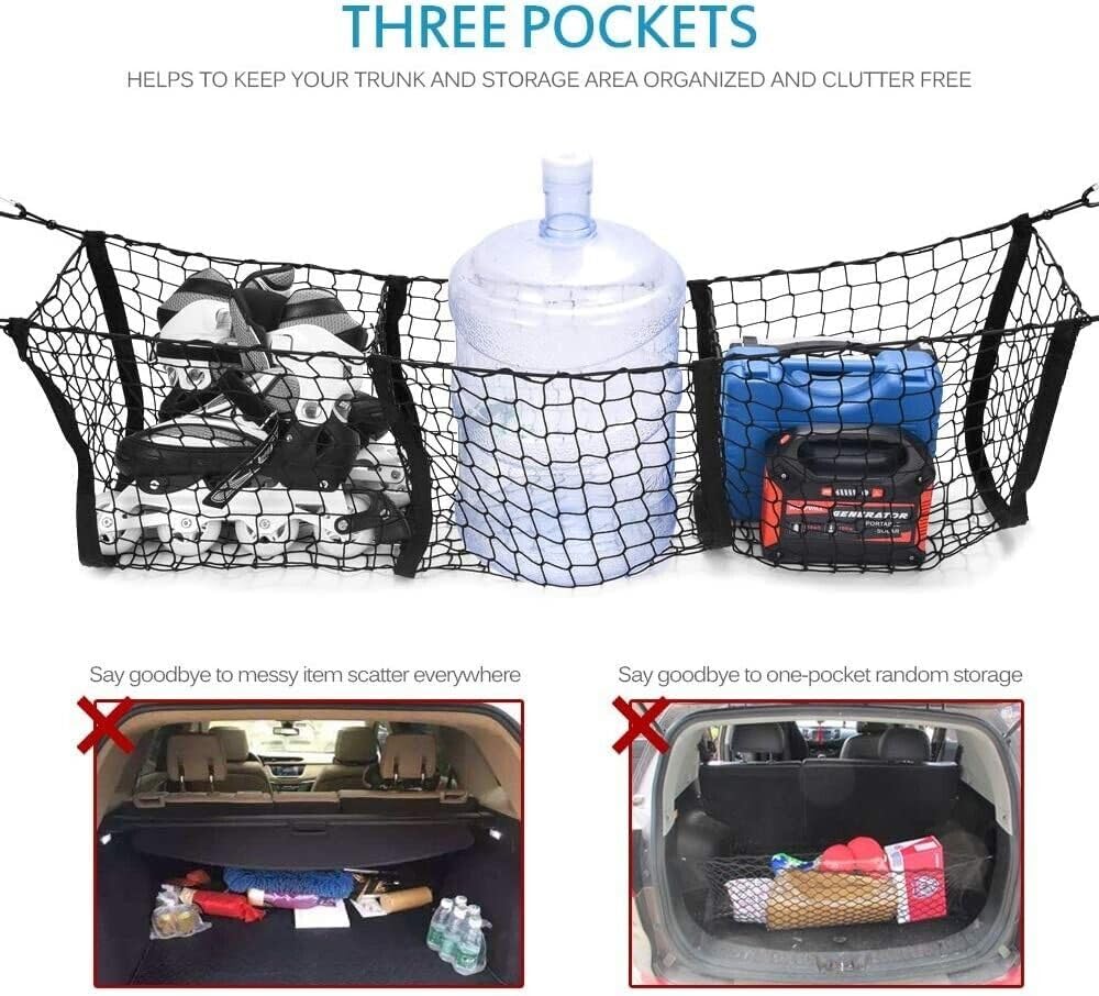 3 Pockets Mesh Trunk Organizer Cargo Net for Hatchback Z914