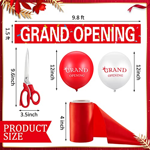 Red Grand Opening Ribbon Cutting Ceremony Kit with 10'' Scissors 40 Pcs Balloons Satin Ribbon Bows J59622