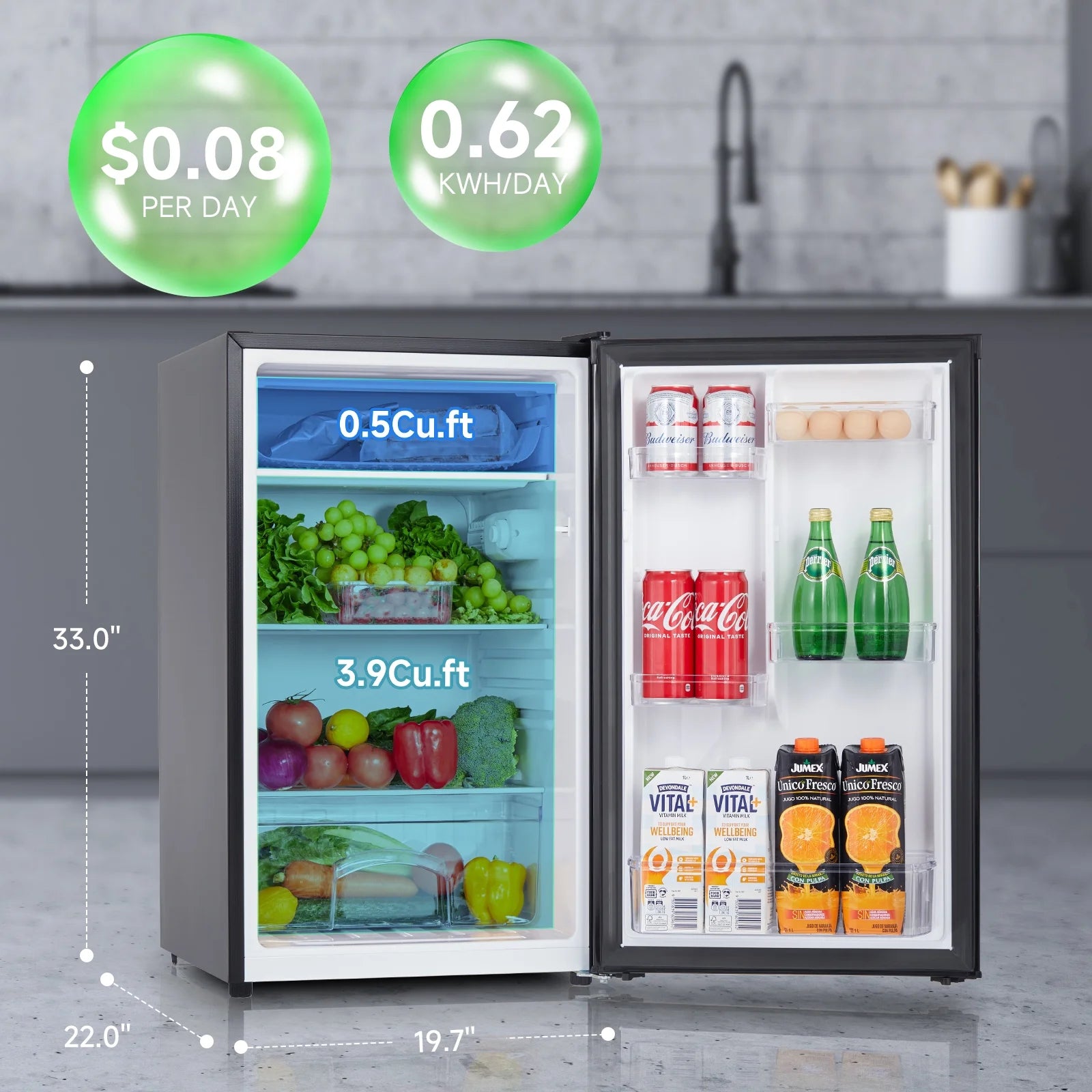 4.4 Cu.Ft Mini Fridge with Freezer, Black J16391