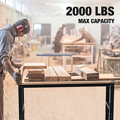 60" Adjustable Rubber Wood Top Heavy-Duty Workbench with Power Outlets Z7545