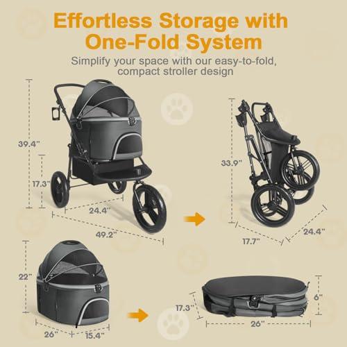 Black 3 in 1 Pet Stroller with Removable Carrier L264