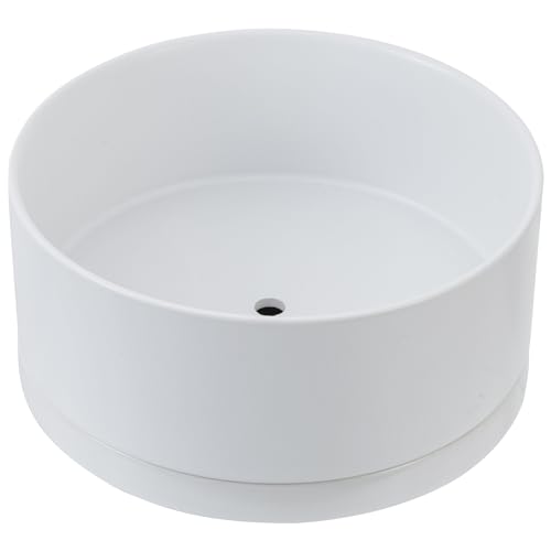 White Ceramic 7 Inch Plant Pot with Drainage Hole and Removable Tray L281