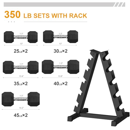 Rubber Coated Hex Dumbbell Weight Set With Rack B8179