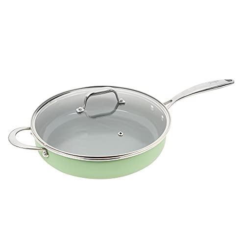 Ceramic Nonstick Deep Saute Pan with Lid, 4-Quart, Green Z912248