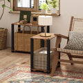 Natural Black 2-Tier Wood Slat End Table with Open Shelves A840