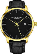 Black Gold Calfskin Leather Strap Analog Watch with Date K910840
