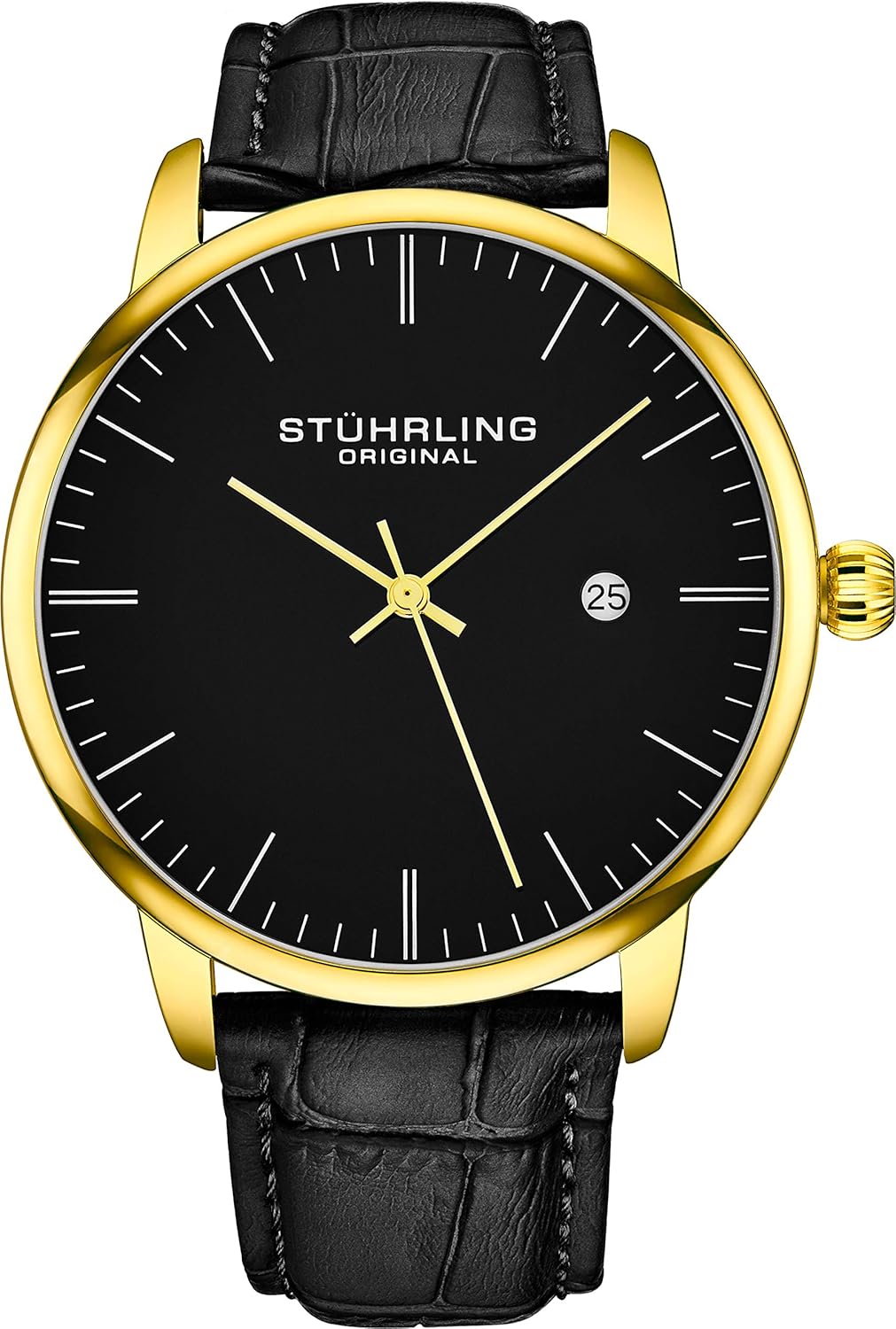 Black Gold Calfskin Leather Strap Analog Watch with Date K910840