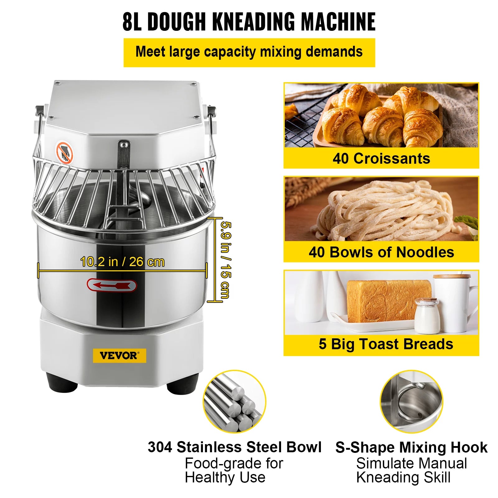7.3Qt 450W Commercial Food Mixer with Stainless Steel Bowl I5640