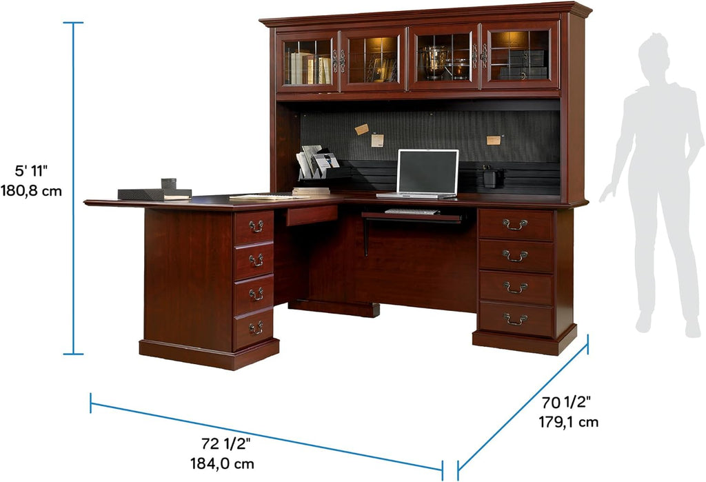 L-Shaped Desk with Office Hutch, Classic Cherry R42663