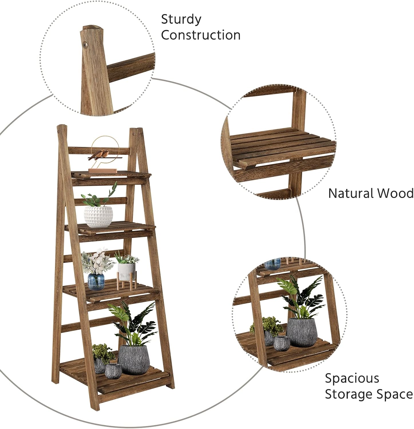 Light Brown 4 Tier Ladder Shelf Q905961
